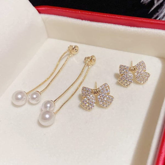 Elegant Bow Style Zircon Earring for Women Simple Elegant Sweet Korean