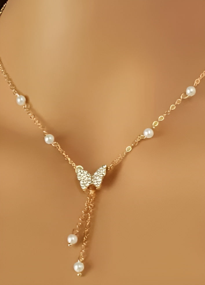 Gold Butterfly Pearl Choker Necklace For Women Girls