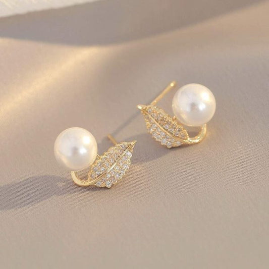 Leaf Pearl Earrings – Classy And Feminine Jewelry For Daily & Party Wear – Studs For Girls And Womens