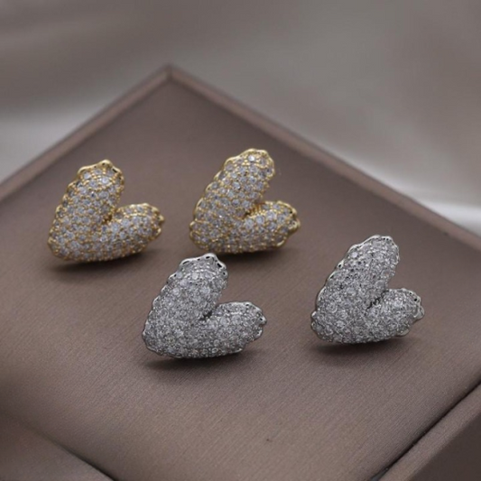 Zircon Heart Stud Earrings – Trendy Korean Fashion Jewelry For Girls & Women