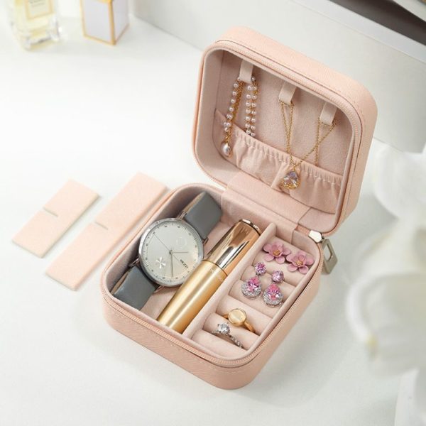 Compact Travel Leather Jewelry Organizer Box – Portable Pocket-sized Case With Zipper Closure