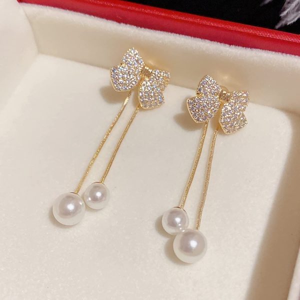 Elegant Bow Style Zircon Earring for Women Simple Elegant Sweet Korean
