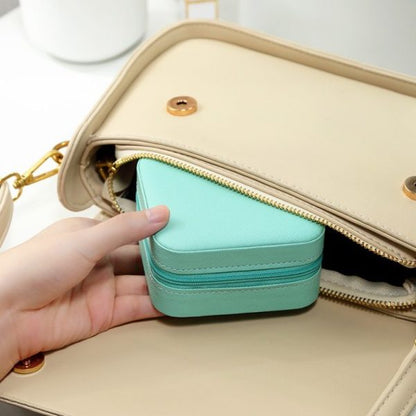 Compact Travel Leather Jewelry Organizer Box – Portable Pocket-sized Case With Zipper Closure