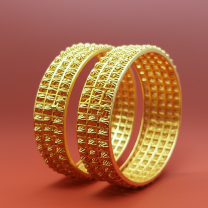 Golden Brass Bangles For Women – 1 Pair Artificial Jewelry Bangles In Bright Gold Color