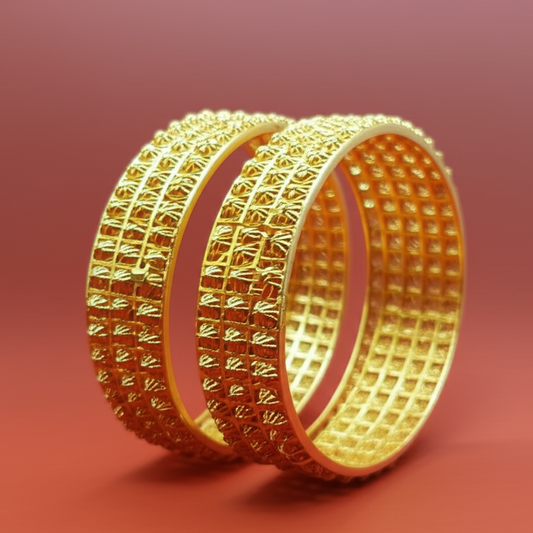 Golden Brass Bangles For Women – 1 Pair Artificial Jewelry Bangles In Bright Gold Color
