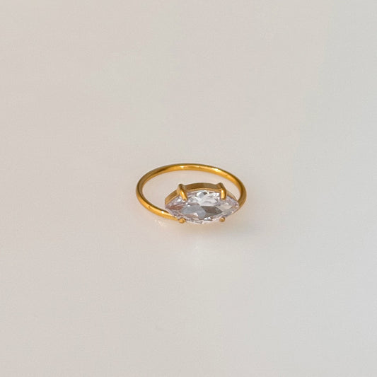 Retro Style 18k Gold Electroplating Horse Eye Large Zircon Pear Ring