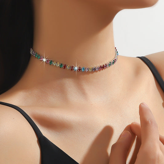 Cross-border Source Of European And American Simple Zircon Personality Chain Necklace Clavicle Chain Fashion Exaggerated Choker Bundle Neck Chain Women