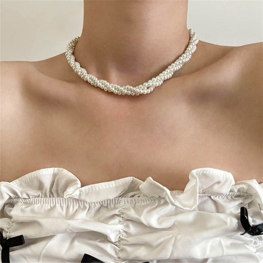 Retro Multi-layer Winding Imitation Pearl Necklace European And American Ins Elegant Simple Choker Fashion Niche Clavicle Chain Women