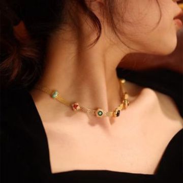 Medieval Classic Western Rainbow Colorfuled Zircon Necklace High-end Clavicle Chain Retro Niche Elegant Luxury Necklace
