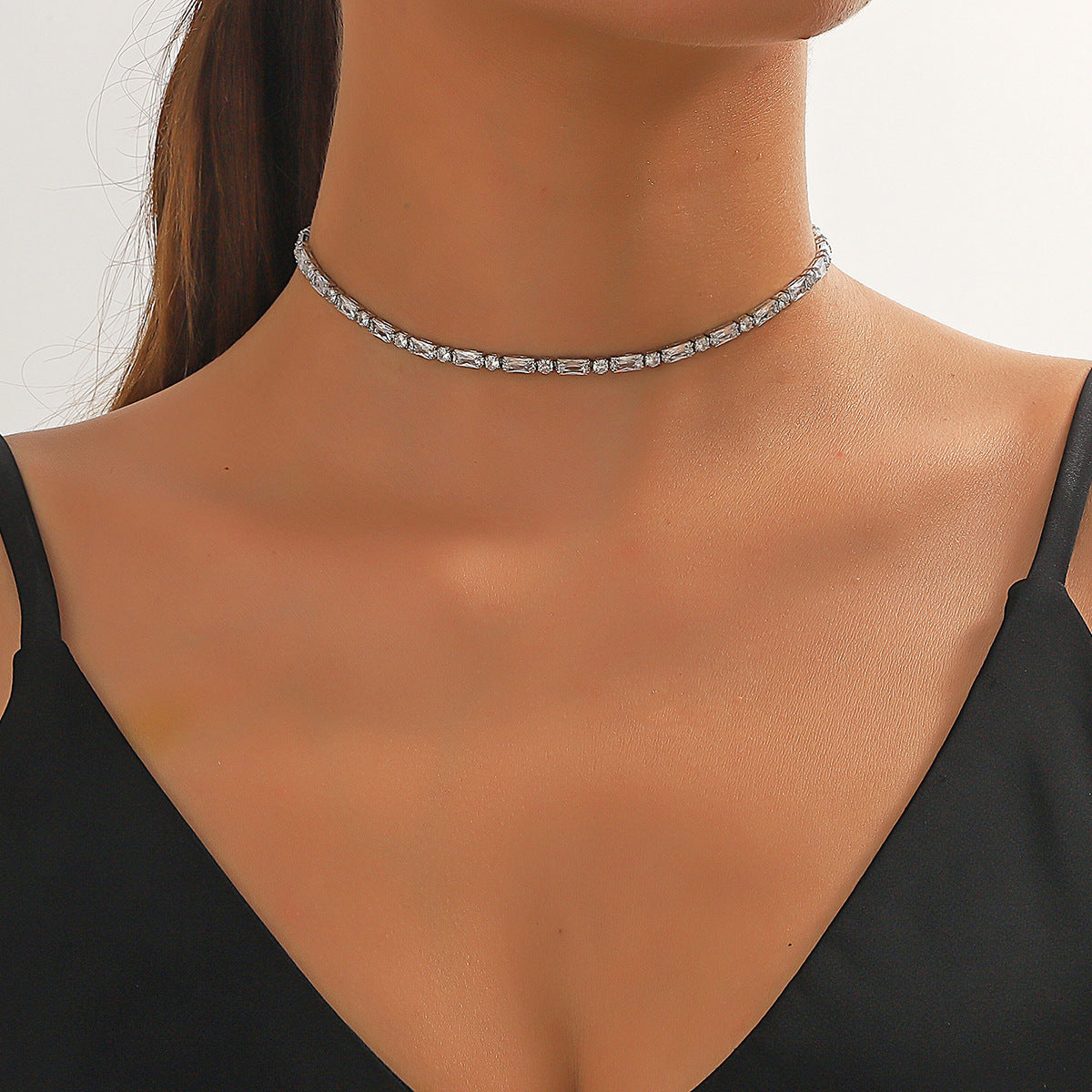 Cross-border Source Of European And American Simple Zircon Personality Chain Necklace Clavicle Chain Fashion Exaggerated Choker Bundle Neck Chain Women