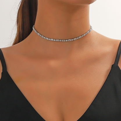 Cross-border Source Of European And American Simple Zircon Personality Chain Necklace Clavicle Chain Fashion Exaggerated Choker Bundle Neck Chain Women