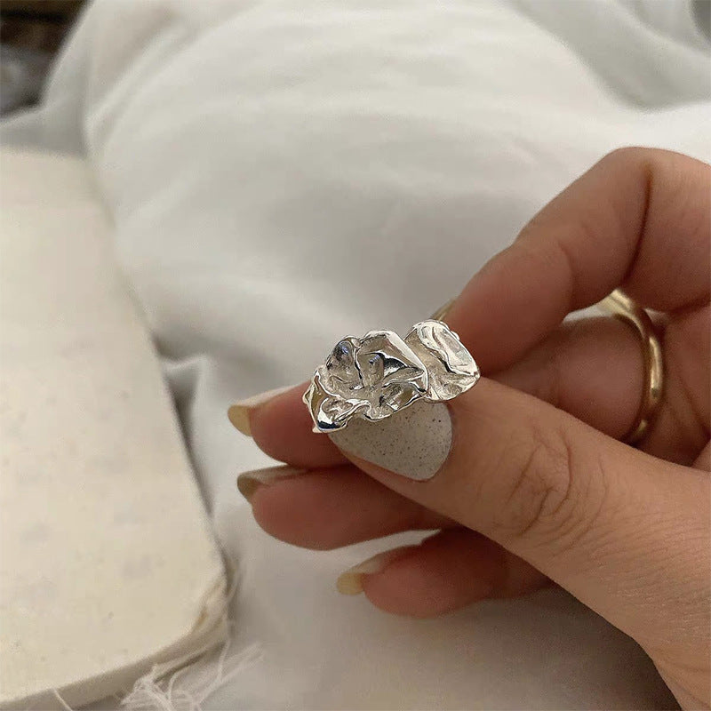 Retro Irregular Metal Pleated Open Ring Female Fashion Personality Ins Cold Style Niche Design Ring