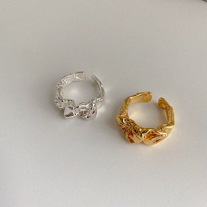Retro Irregular Metal Pleated Open Ring Female Fashion Personality Ins Cold Style Niche Design Ring