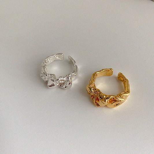 Retro Irregular Metal Pleated Open Ring Female Fashion Personality Ins Cold Style Niche Design Ring