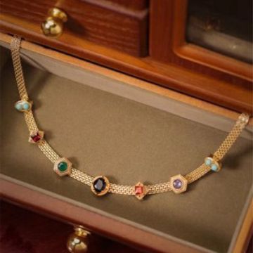 Medieval Classic Western Rainbow Colorfuled Zircon Necklace High-end Clavicle Chain Retro Niche Elegant Luxury Necklace