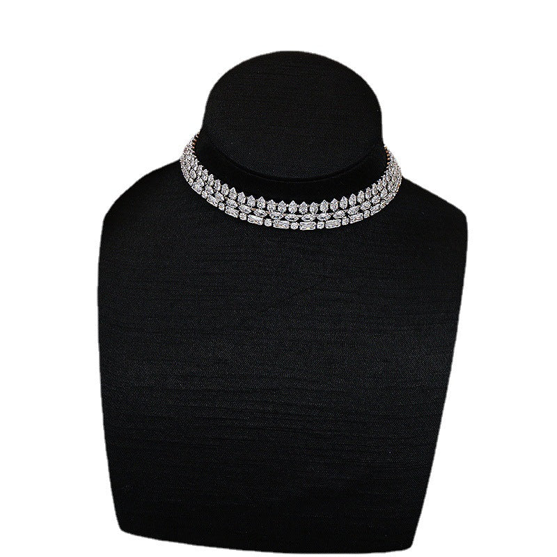 Cross-border Source Of European And American Simple Zircon Personality Chain Necklace Clavicle Chain Fashion Exaggerated Choker Bundle Neck Chain Women