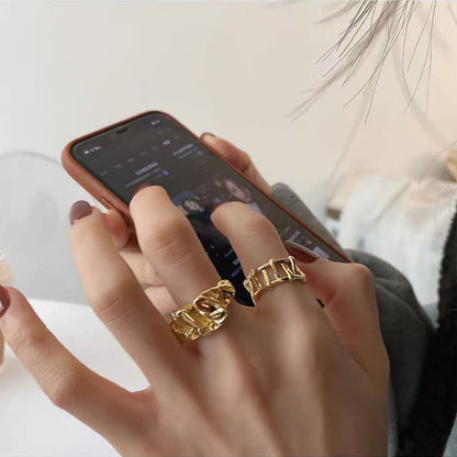Retro Irregular Metal Pleated Open Ring Female Fashion Personality Ins Cold Style Niche Design Ring