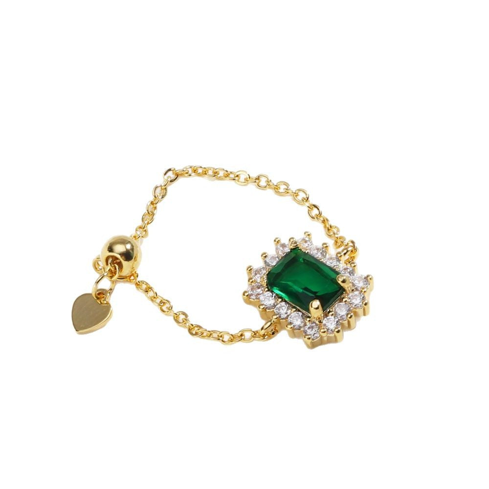 New Small Sugar Cube Copper Plated Chain Ring For Women Retractable Index Finger Ring Temperament Versatile Niche Cold Trend