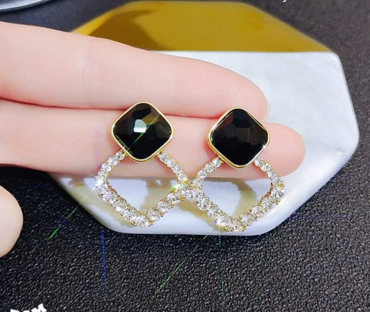 Zircon Korean Black Shiny Earing Resin Rhombus Earrings