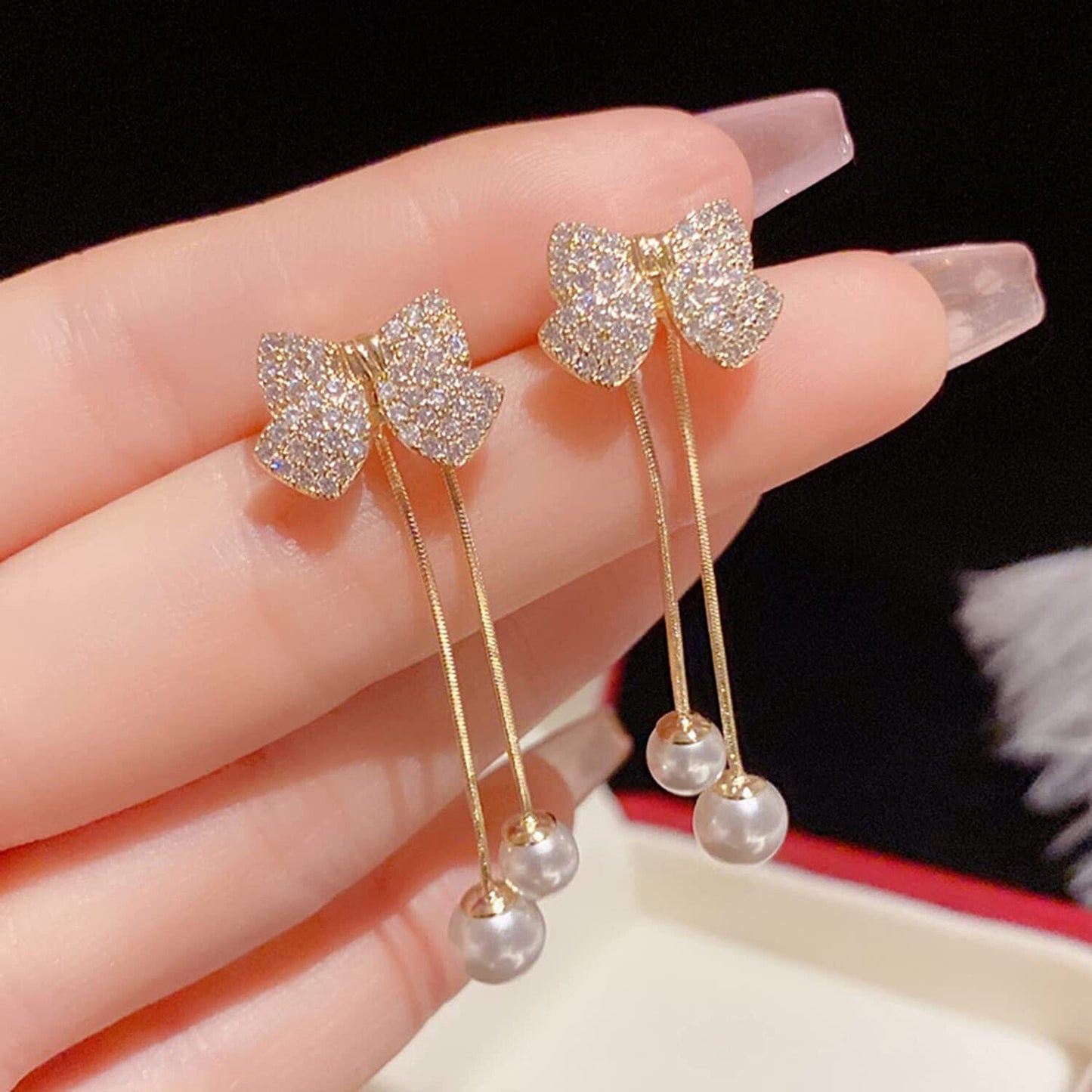 Elegant Bow Style Zircon Earring for Women Simple Elegant Sweet Korean