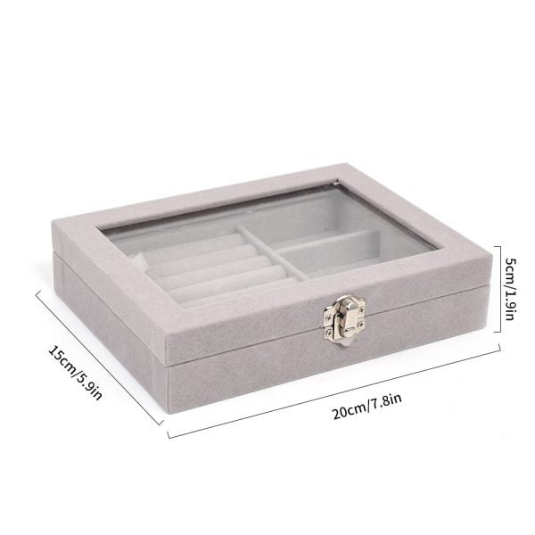 Mistico Velvet Carrying Case With Glass Cover Jewelry Ring Display Box Tray Holder Storage Box