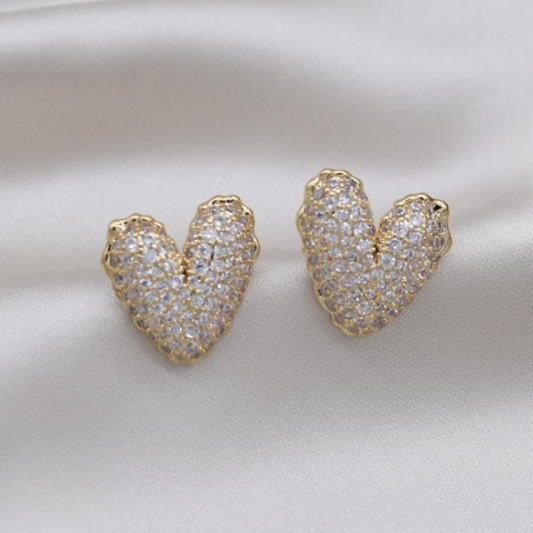 Zircon Heart Stud Earrings – Trendy Korean Fashion Jewelry For Girls & Women